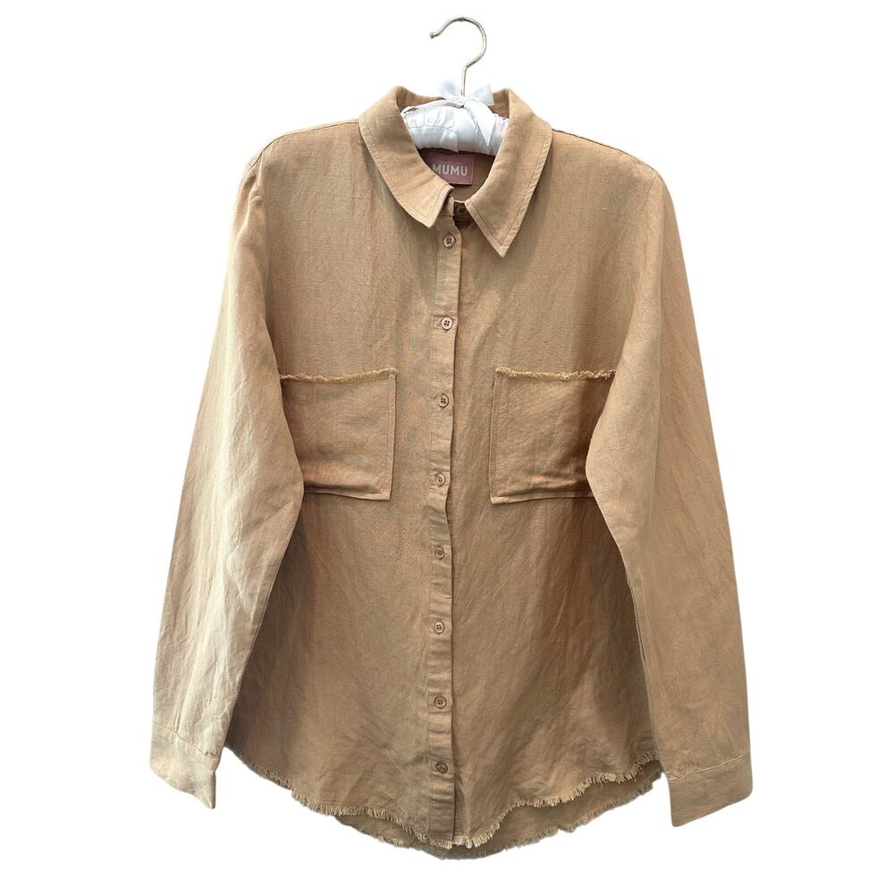 SHOW ME YOUR MUMU Marcella Shirt Tan Linen Blend Button Down Resort Coastal